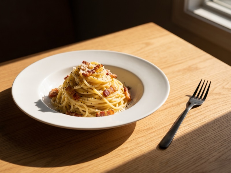 Spaghetti à carbonara preparado com Hito Kon