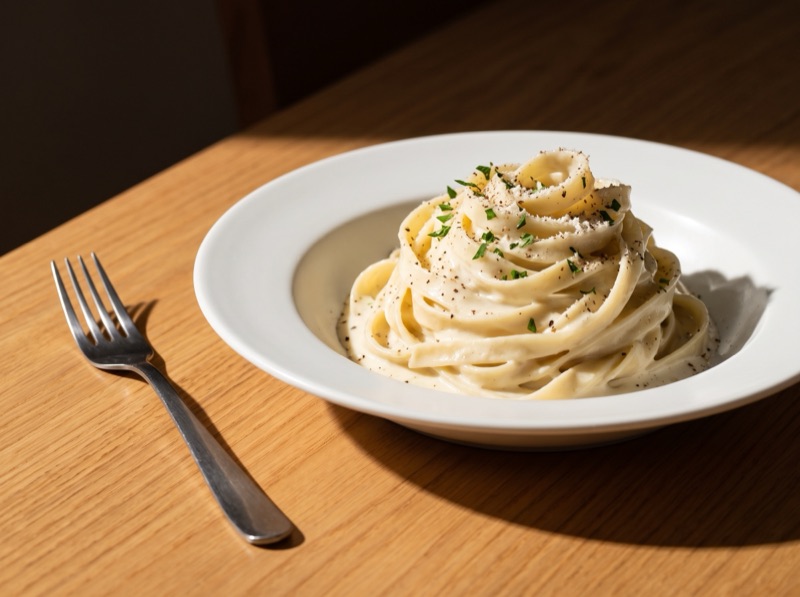 Fettuccine ao molho branco cremoso preparado com Hito Kon