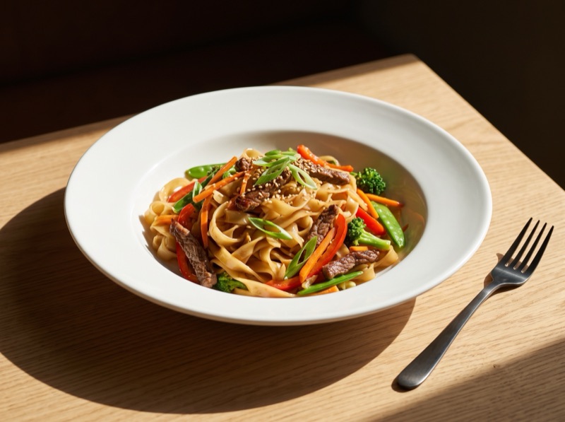 Stir-fry asiático preparado com Hito Kon